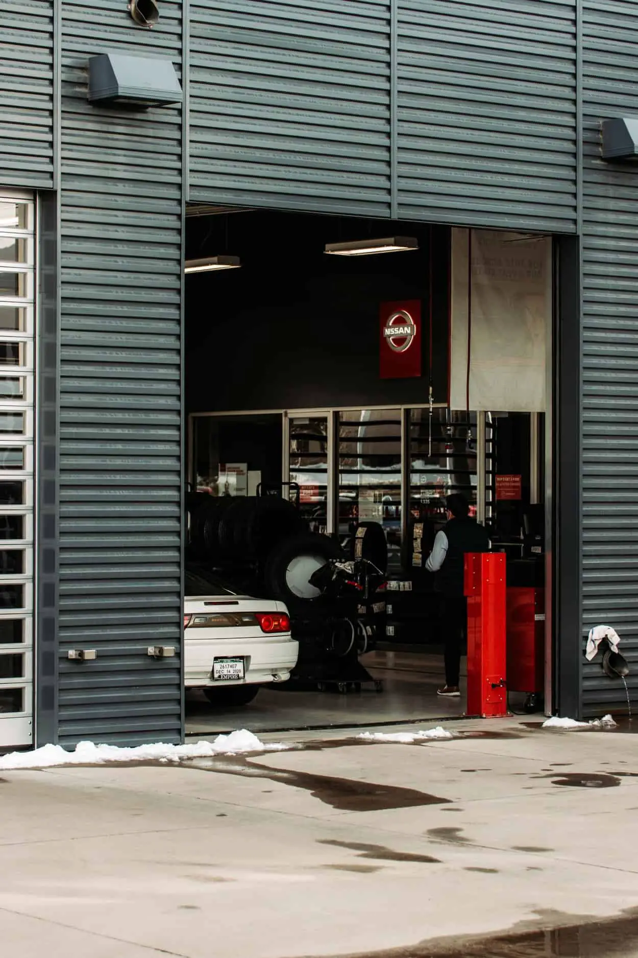 car in mechanics garage